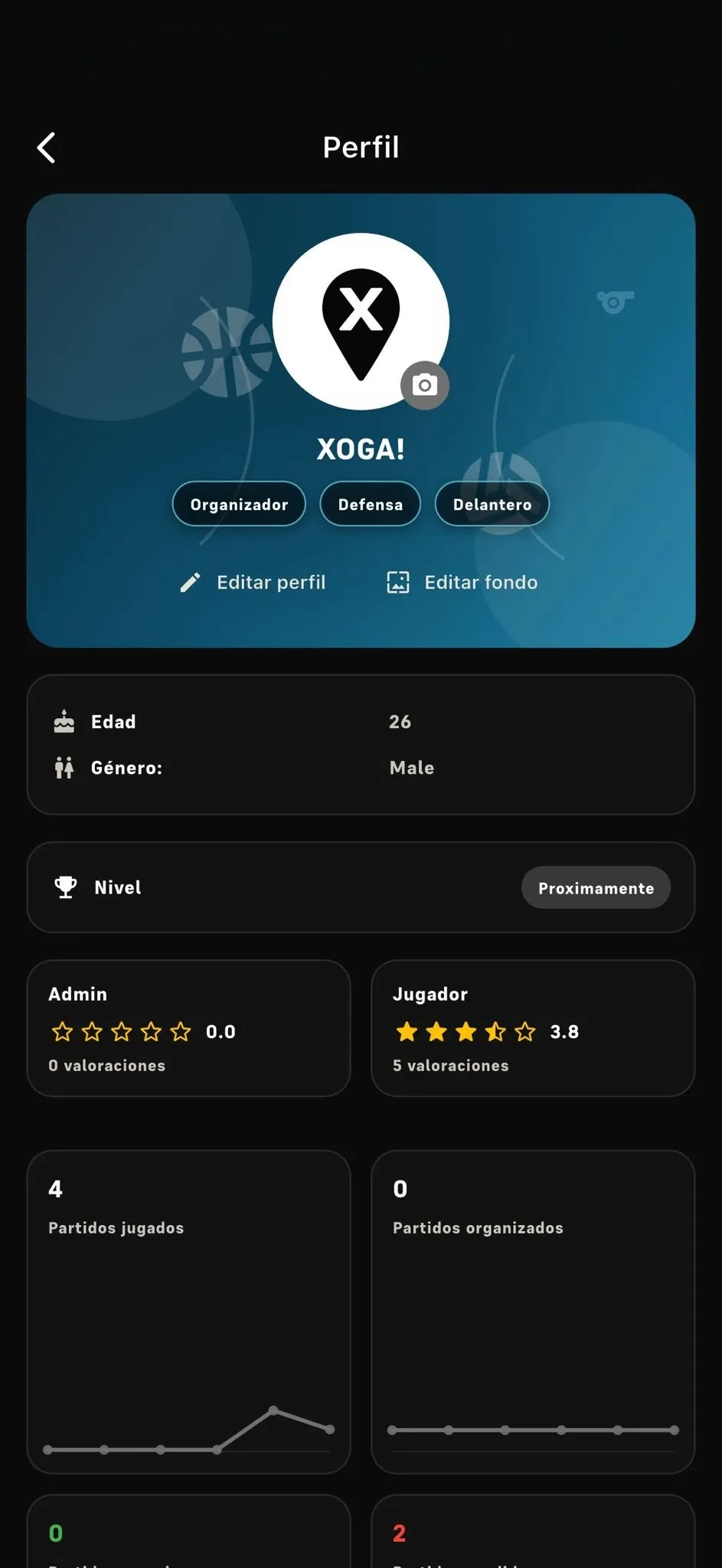 Perfil y nivel deportivo en XOGA